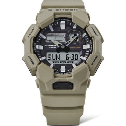 Gehäuse und Armband der G-SHOCK Armbanduhr GA-010-5A direkt von vorn.