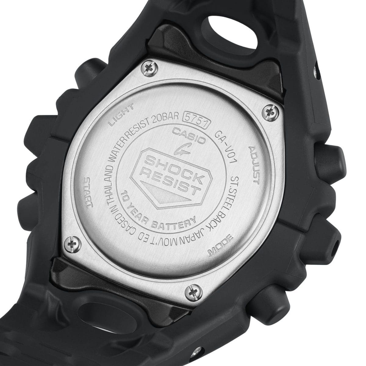 Rückansicht der GA-V01-1A mit Blick auf den Schriftzug SHOCK RESIST in der Mitte
