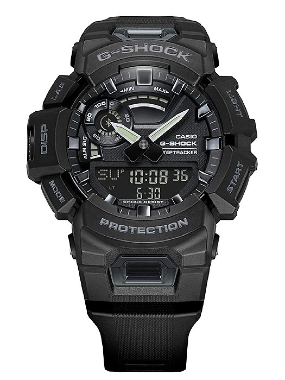 Gehäuse und Armband der G-SHOCK Armbanduhr GBA-900-1A direkt von vorn.