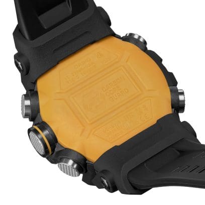 Die gelbe Gehäuserückseite des G-Shock Models "GG-B100Y-1A"