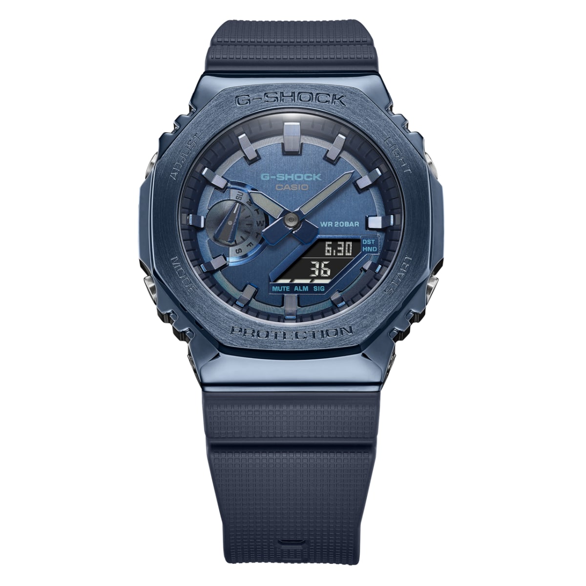 Gehäuse und Armband der G-SHOCK Armbanduhr GM-2100N-2A direkt von vorn.