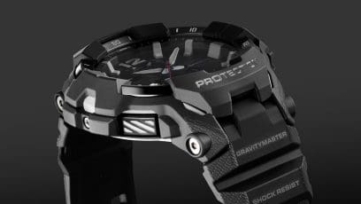 Die seitliche Ansicht der G-SHOCK Armbanduhr GR-B300-1A zeigt die Details links außen am Gehäuse.