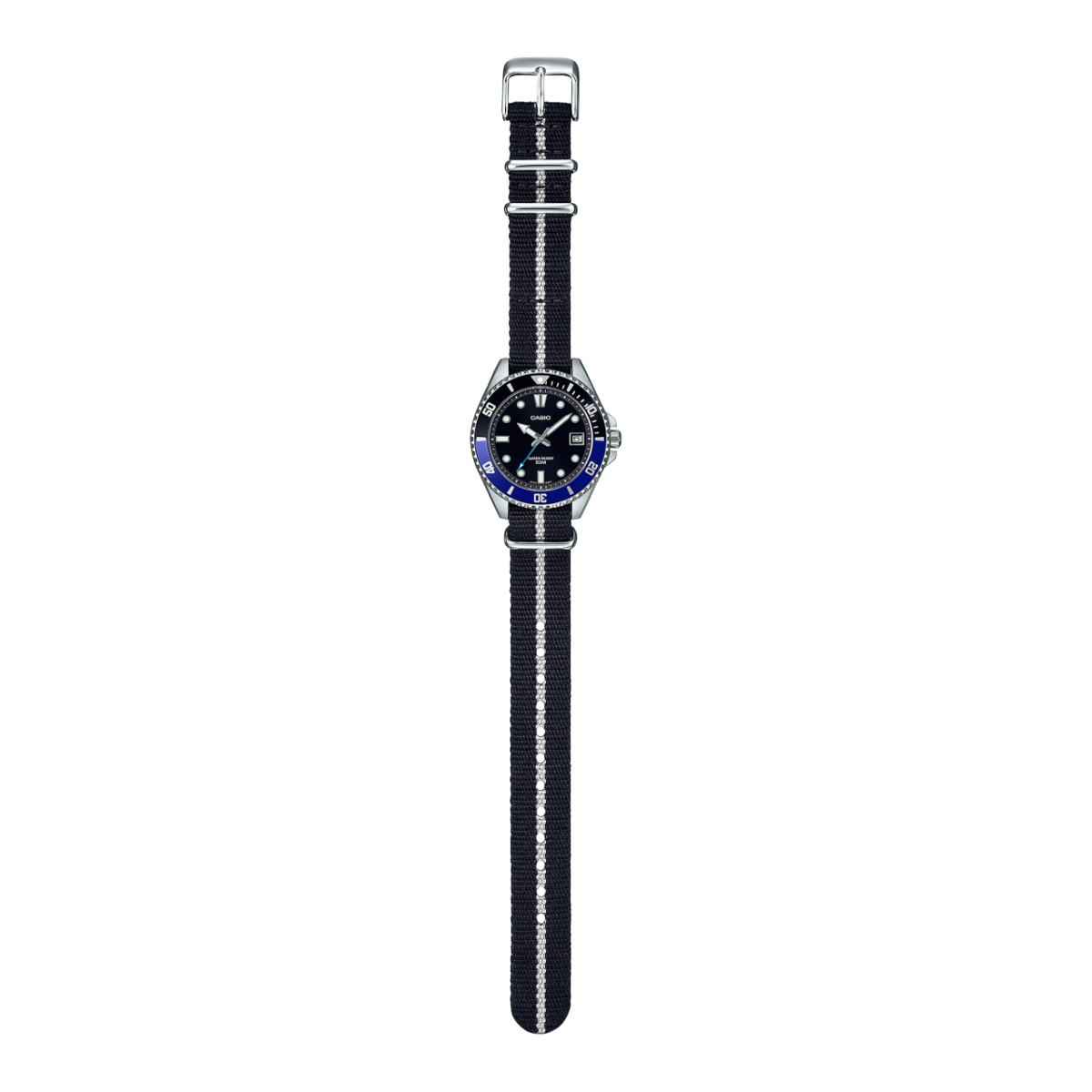 Komplettansicht der flach liegenden CASIO TIMELESS COLLECTION Armbanduhr MDV-10C-1A2V.