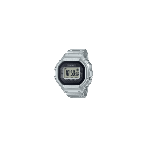 Imagen de producto del reloj con anillo CASIO de color plateado con pantalla digital, que sigue el modelo de un G-SHOCK 5600.
