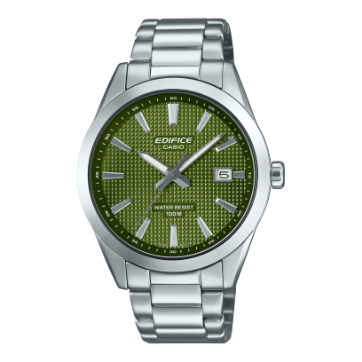 Vista frontal del EFV-160D-3AVEF plateado con esfera verde
