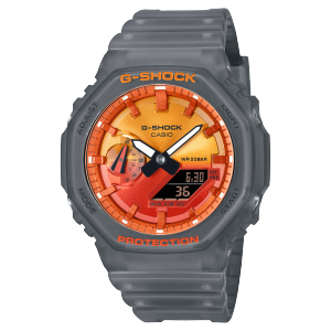G-SHOCK GA-2100FLS-8A4 Reloj analógico con correa gris transparente y bisel naranja-rojo