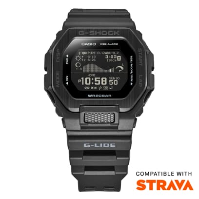 Vista frontal del GBX-100NS-1ER con la inscripción "Compatible with STRAVA" en la esquina inferior derecha