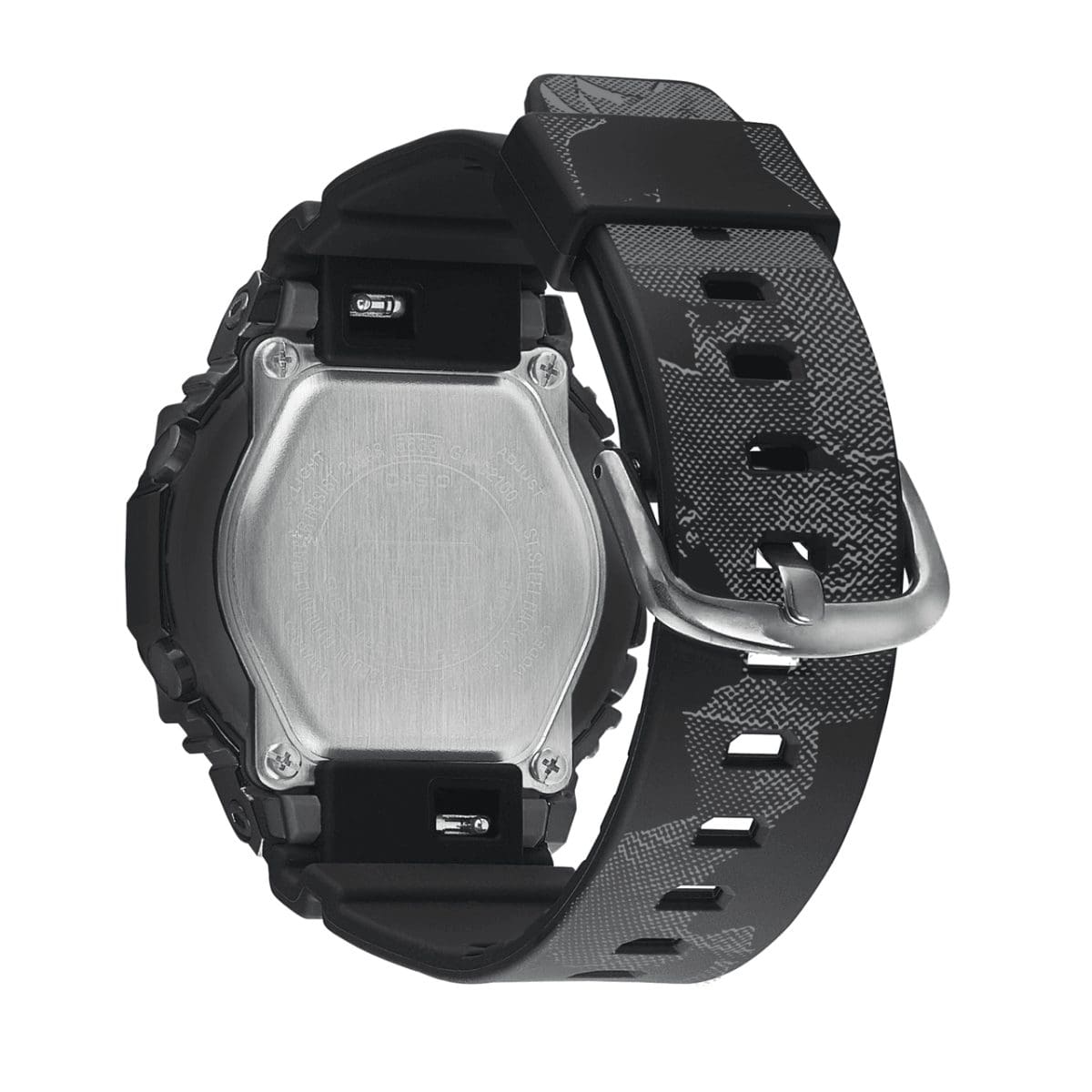 Las palabras SHOCK RESIST están grabadas en la parte posterior del reloj de pulsera GM-S2110B-8ARLSB.