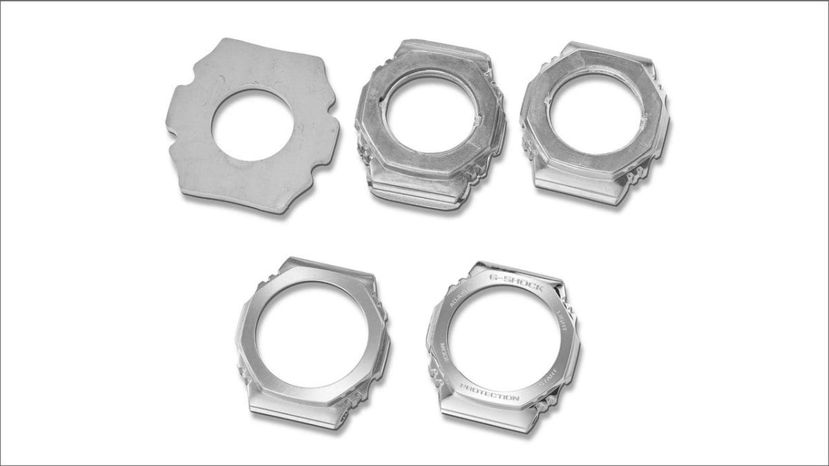 Cinco componentes individuales del bisel metálico del GM-2100YMG-9A9