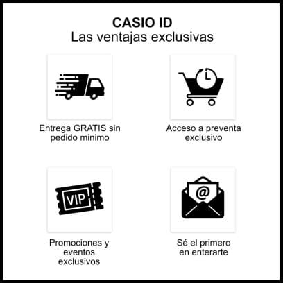 Las ventajas de CASIO ID en resumen: envío gratuito, promociones exclusivas de prepedido, eventos y mucho más.
