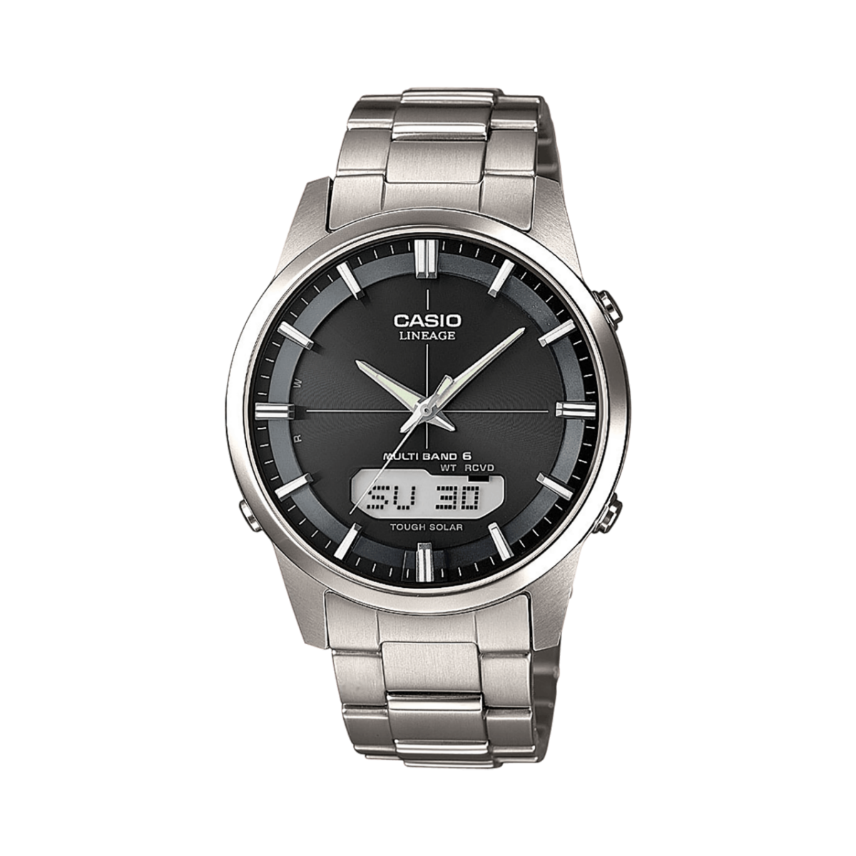 Vista frontal del LCW-M170TD-1A plateado con esfera negra