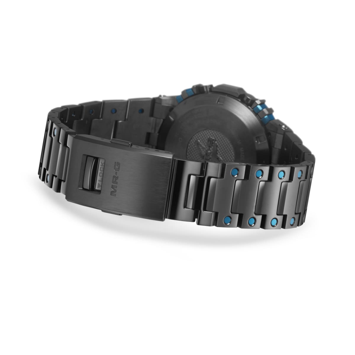 Vista trasera del MRG-B5000BA-1 con la pulsera cerrada. En el cierre se puede ver la inscripción MR-G.