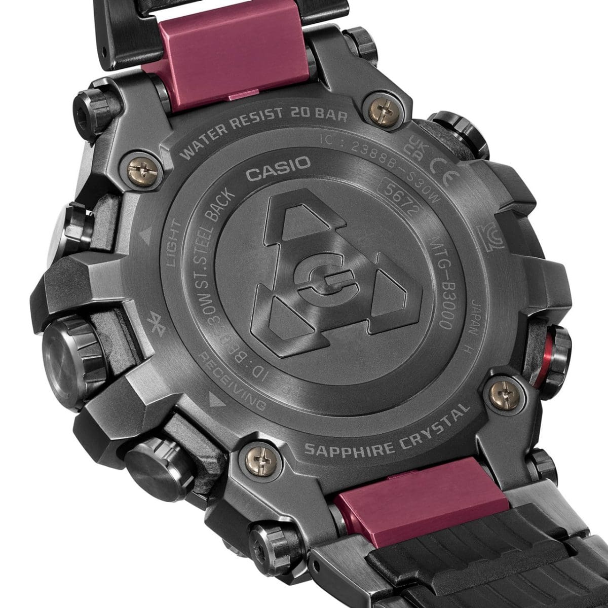 Parte trasera del reloj de pulsera MTG-B3000BD-1A de G-SHOCK
