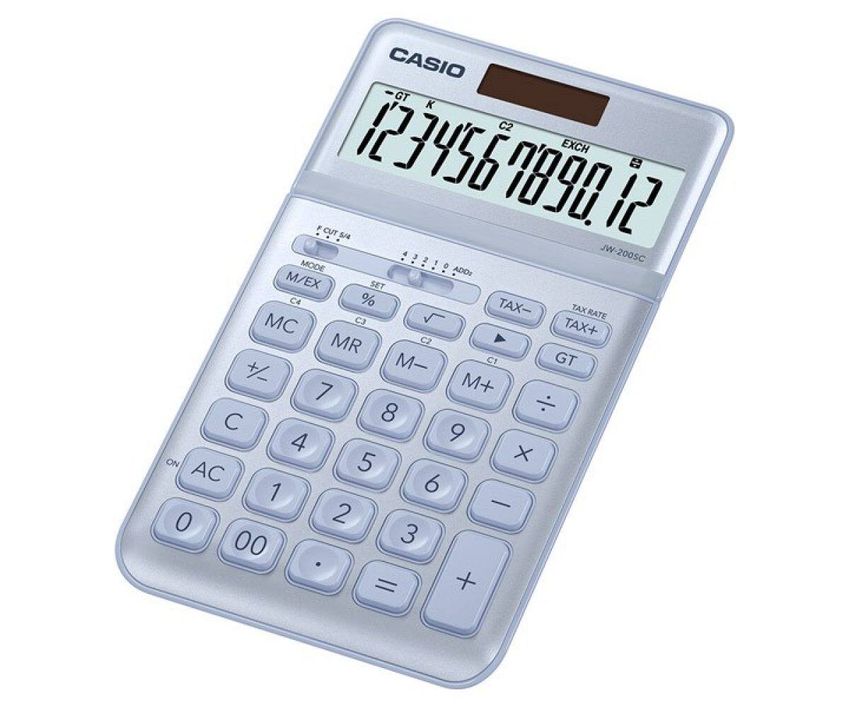 Flat grey silver compact calculator JW-200SC-BU from CASIO