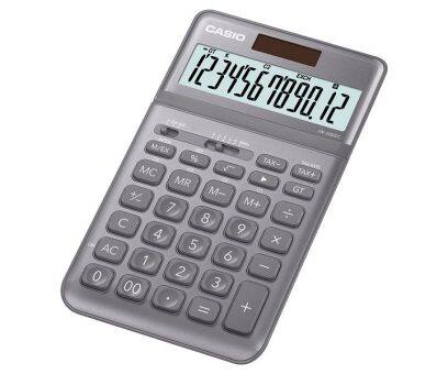 Flat grey compact calculator JW-200SC-GY from CASIO with a digital display and solar panel