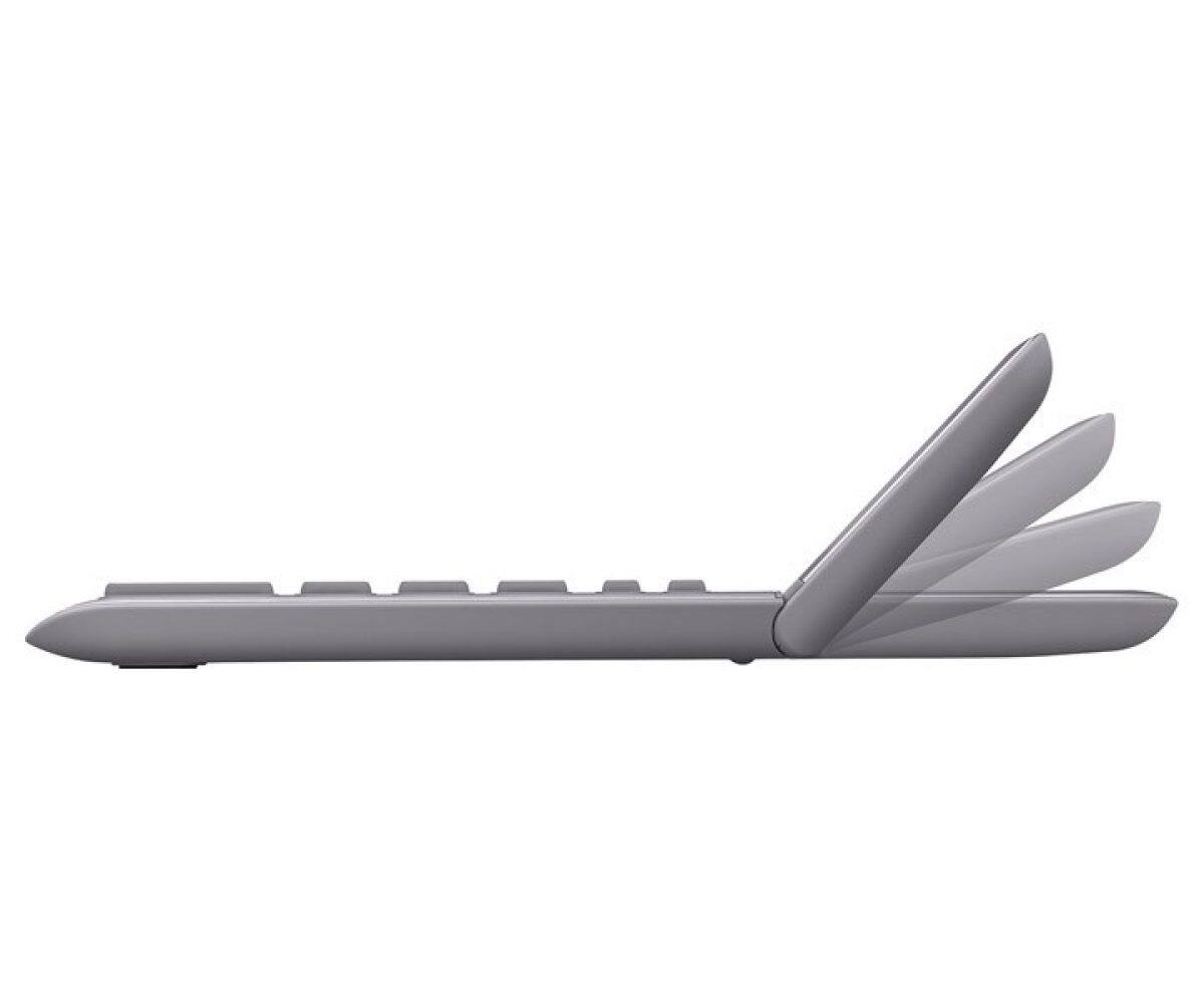 Side view of the grey compact calculator JW-200SC-GY from CASIO and the tiltable display