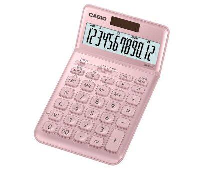 The rose-colored compact calculator JW-200SC-PK from CASIO with a small, tiltable digital display
