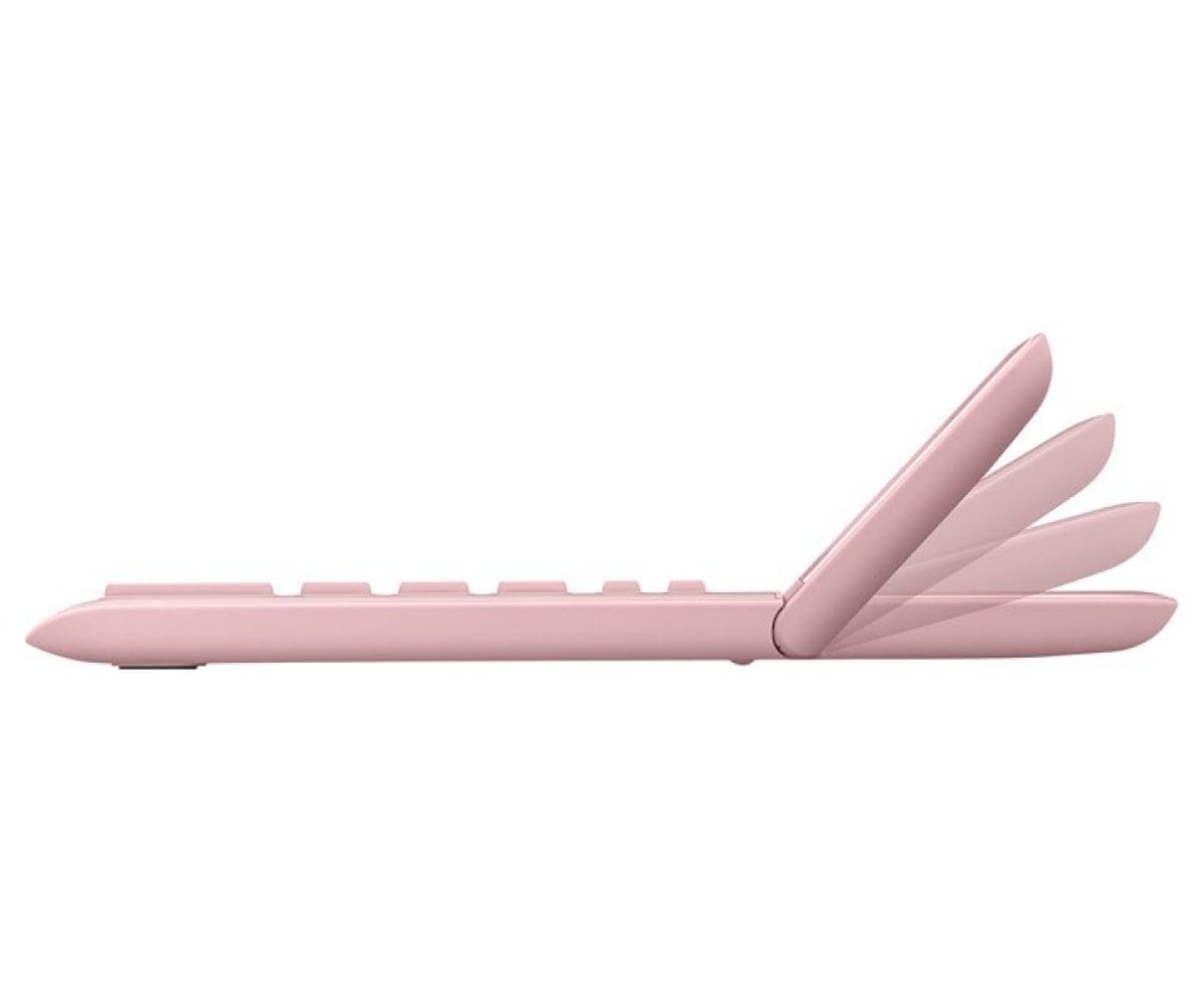 Side view of the rose-colored JQ-200SC-PK from CASIO with its tiltable display
