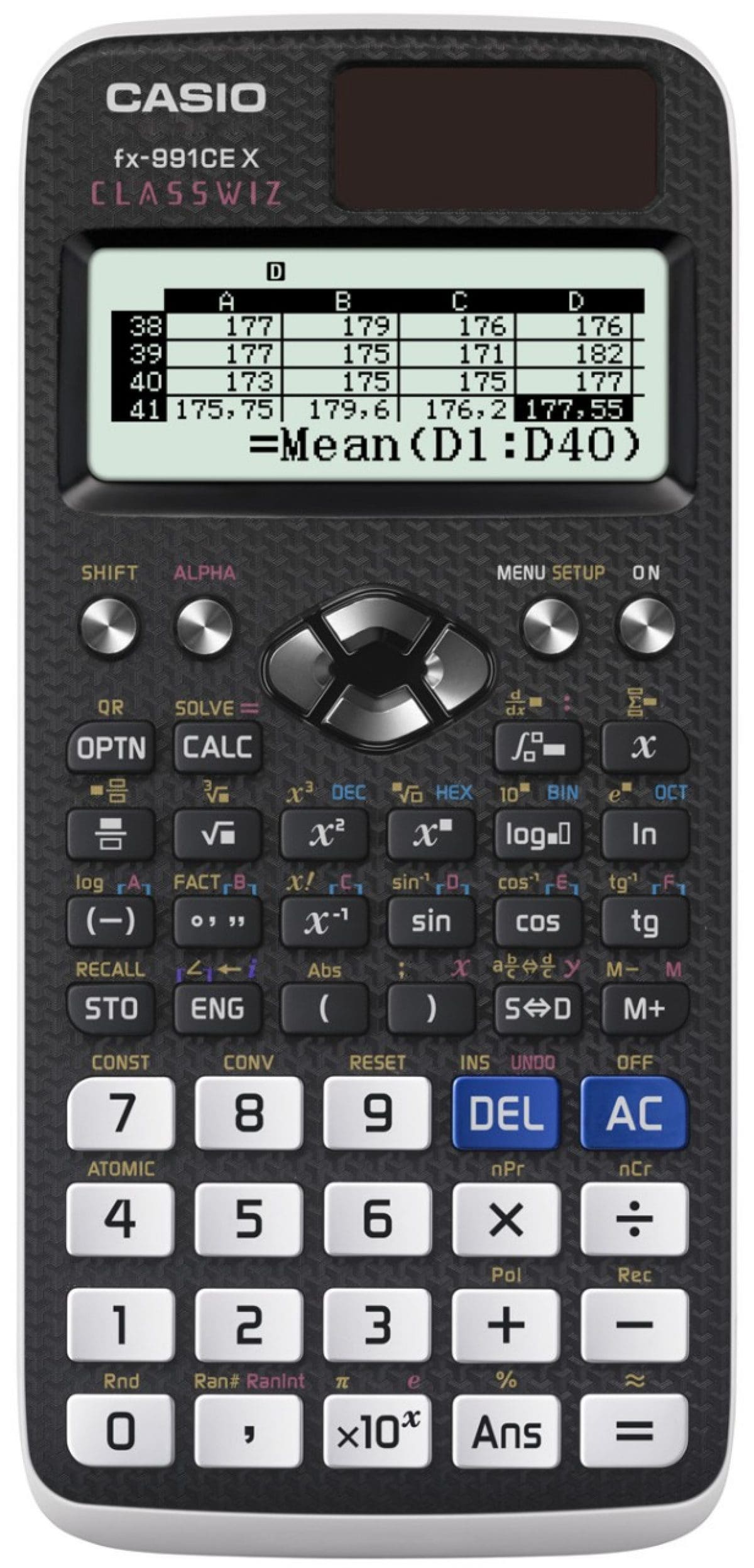 The scientific calculator fx-991CEX from CASIO in black with grey buttons, multiple functions and a big display