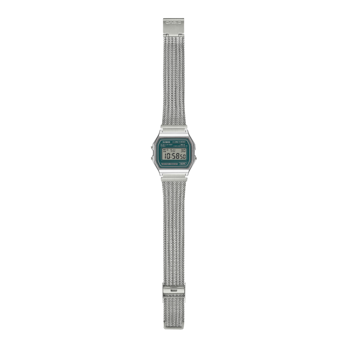 Overall view of the A158WEM-3EF with the bracelet open and the adjustable clasp.