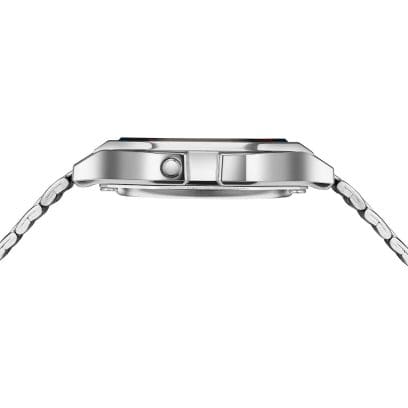 Side view of the A159WE-1EF stainless steel wristwatch, showing the side buttons