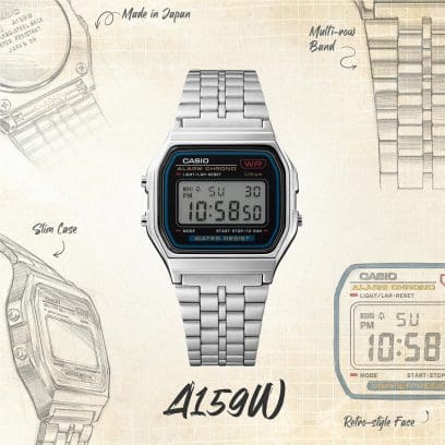 In addition to the A159WE-1EF wristwatch from the CASIO VINTAGE COLLECTION, sketches of the watch are also on display