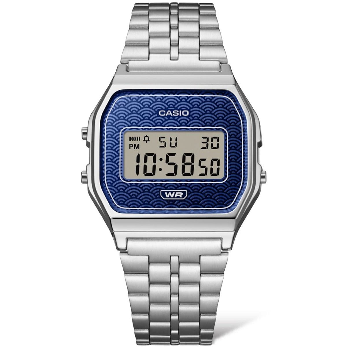 The dial of the A159WEVJ-2ER digital wristwatch features a new interpretation of the traditional Seigaiha pattern