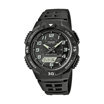 The CASIO TIMELESS COLLECTION wristwatch AQ-S800W-1BV features a digital-analog dial and a black resin strap.