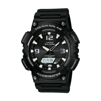 The CASIO TIMELESS COLLECTION wristwatch AQ-S810W-1AV features a digital-analog dial and a black resin strap.
