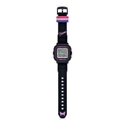 Complete view of the BGD-10KKM-1 wristwatch in black with digital display and pink details