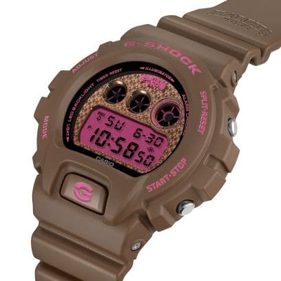 A side view of the DW-6900HH-5ER. The Hardies NYC logo is printed in pink at the top of the dial.