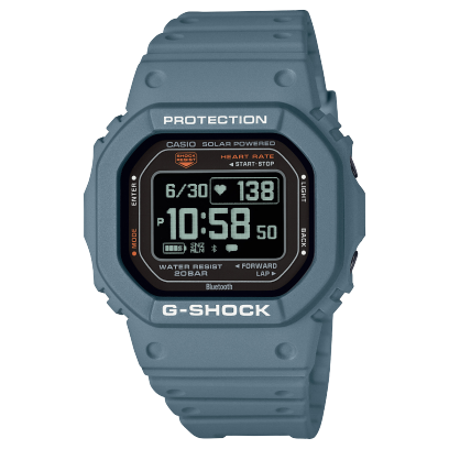 The G-SHOCK DW-H5600-2 wristwatch with a dove-blue resin wristband and digital display