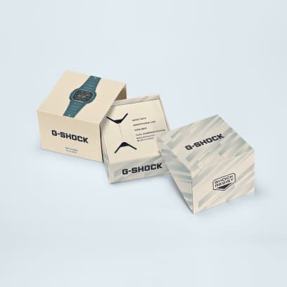 The packaging components of the G-SHOCK DW-H5600-2 solar watch.