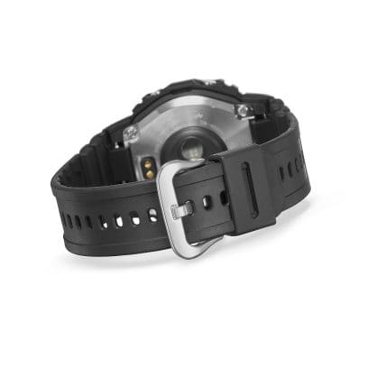 Back of the DW-H5600MB-1 wristwatch with resin strap and metal clasp
