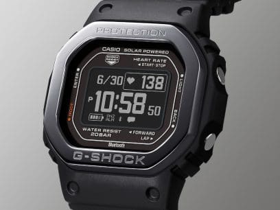 Side view of the DW-H5600 sports watch from G-SHOCK with silver buttons on the side