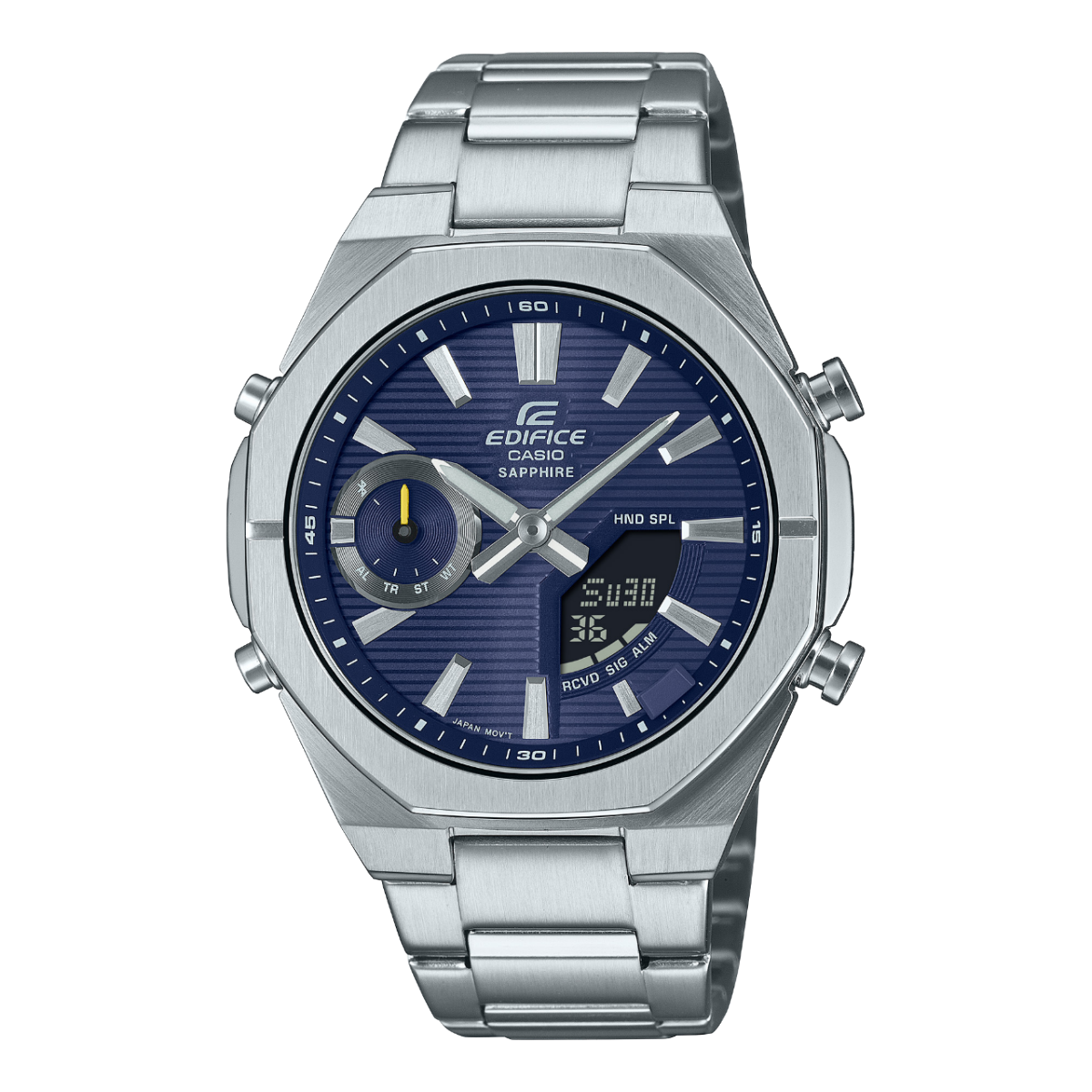 Front view of the ECB-S10D-2AEF with dark blue dial
