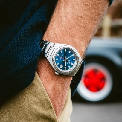 The EFB-109D-2AVEF on the wrist of a man with his hand in his trouser pocket