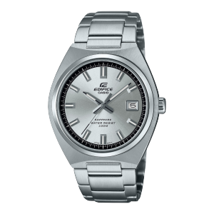 Front view of the EFB-109D-7AVEF with silver dial and silver case and bracelet.