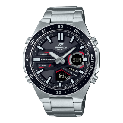 Edifice EFV-C110D-1A4V Chronograph in silver with black dial and red details and digital date display