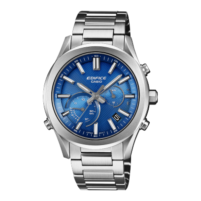 Front view of the silver EDIFICE EQB-1300D-2AEF wristwatch with blue dial