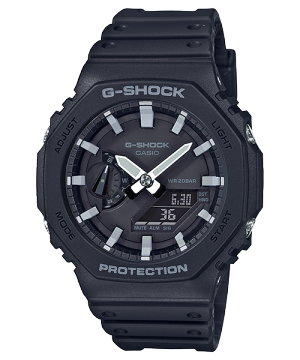 The black resin wristwatch GA-2100-1A from G-SHOCK with black strap and case and grey indices