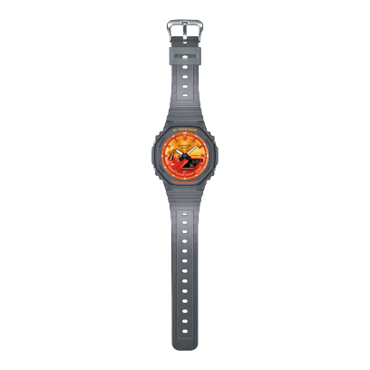 Complete photo of the GA-2100FLS-8A4 wristwatch from G-SHOCK with grey translucent strap