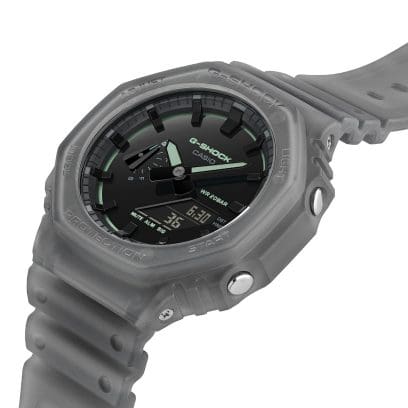 Side view of the GA-2100K-1AER showing the silver buttons on the casing