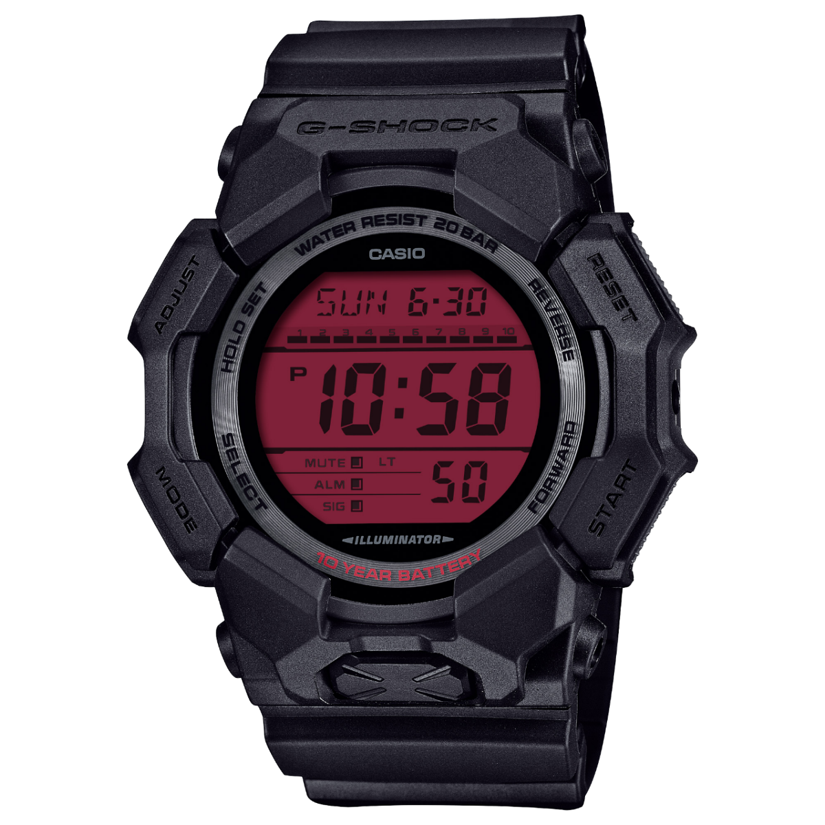 Front view of the black GD-010BBR-1ER with red display