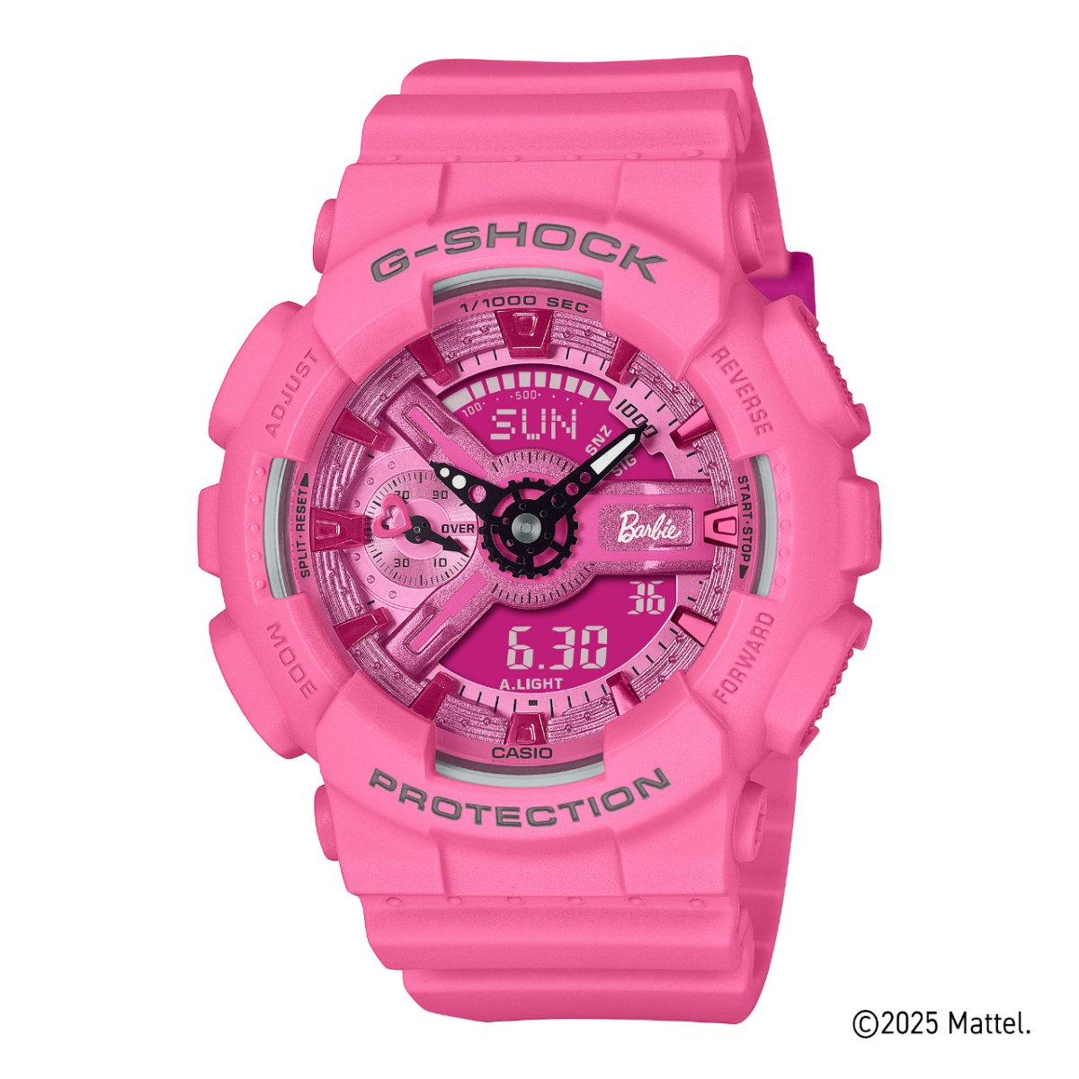 Front view of the pink GMA-S110BE-4AER with black hands