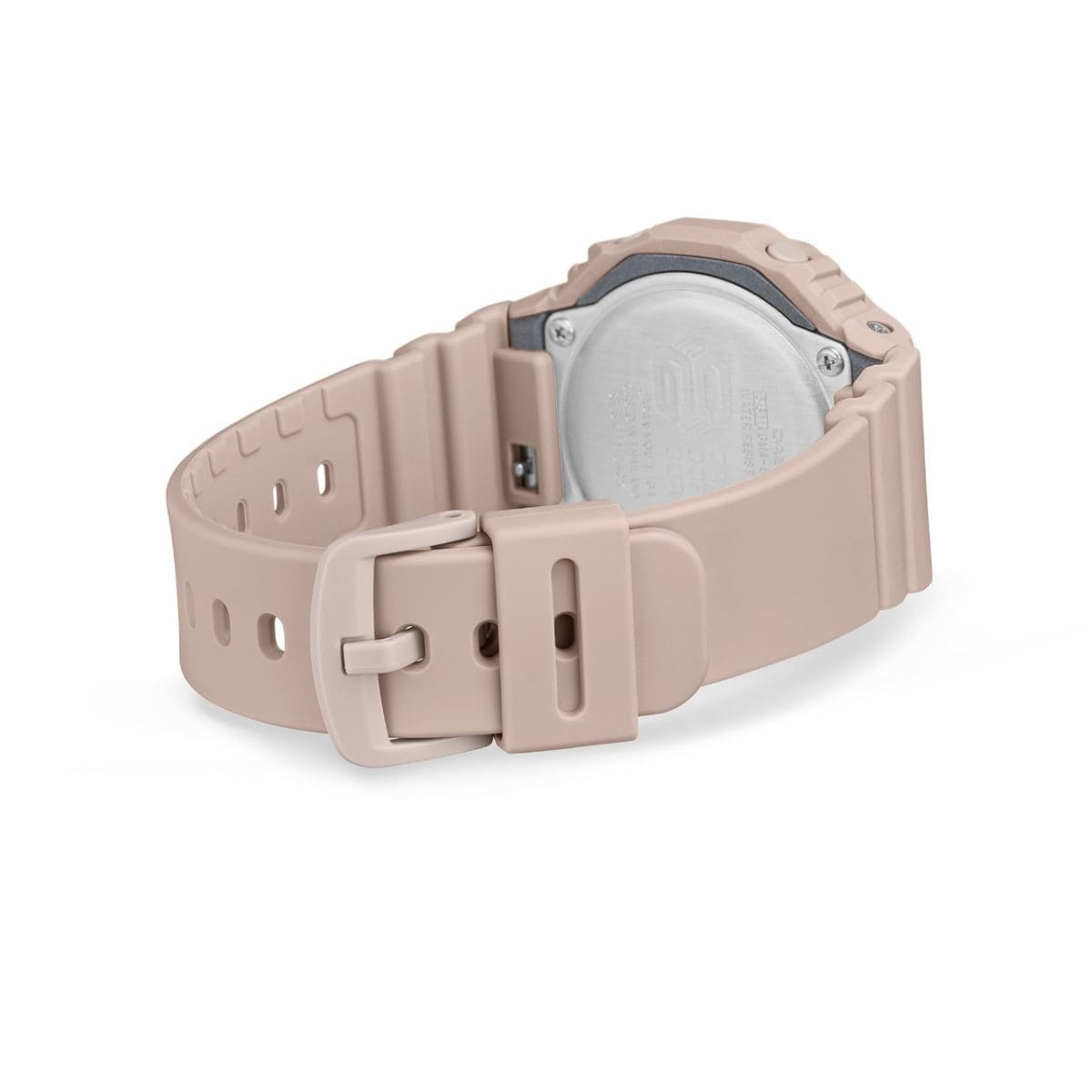 Rear view of the GMA-S2100MD-4A with the bracelet closed. The clasp and strap holder are in the same color as the bracelet