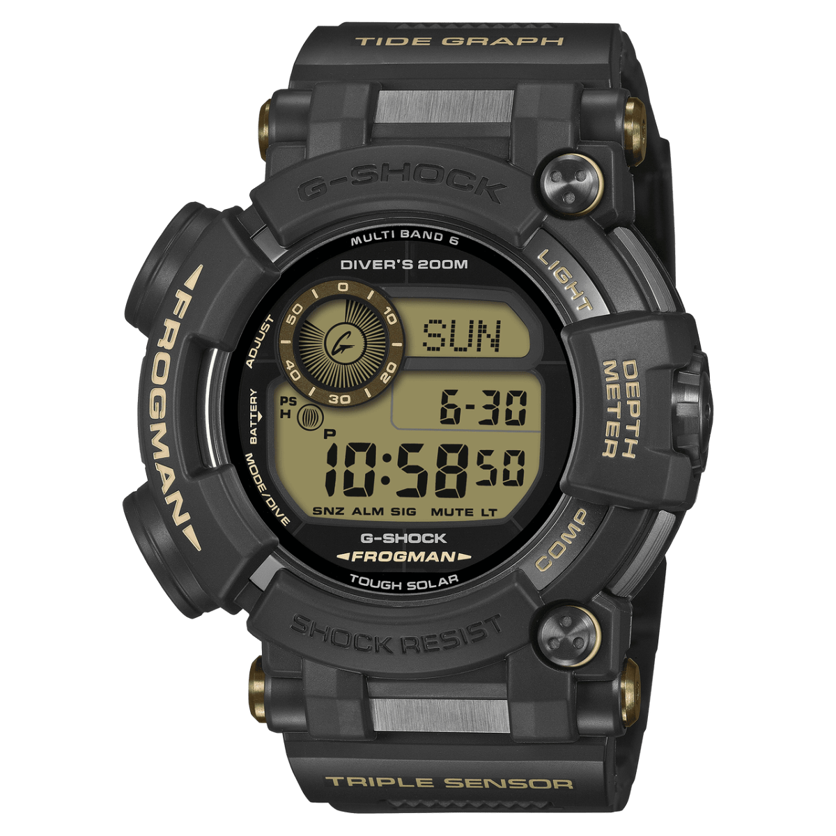 Front view of G-SHOCK's GWF-D1000BC-1ER black FROGMAN watch
