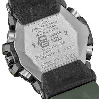Engraving on the silver back of the GWG-B1000-3A radio-controlled watch
