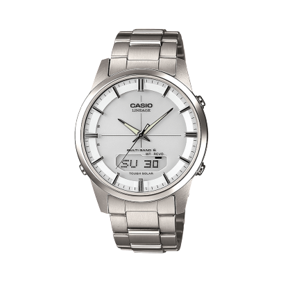 Front view of the silver LCW-M170TD-7A with white dial