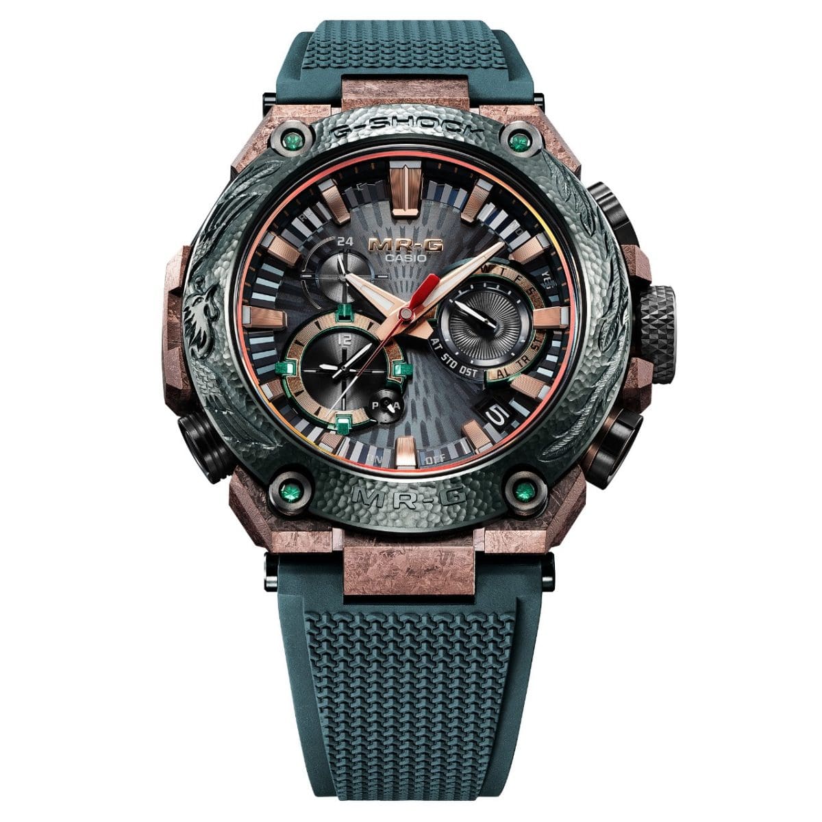 Front view of the MRG-B2000KT-3ADR with hand-crafted, blue-green bezel
